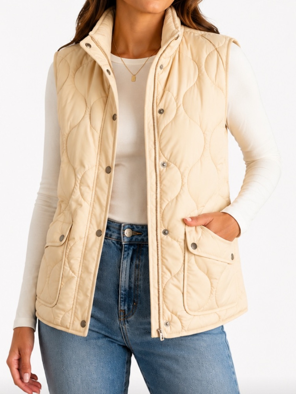 J.Crew Signature Puffer Quilted Zip Vest, Ivory - Small - New With Tags